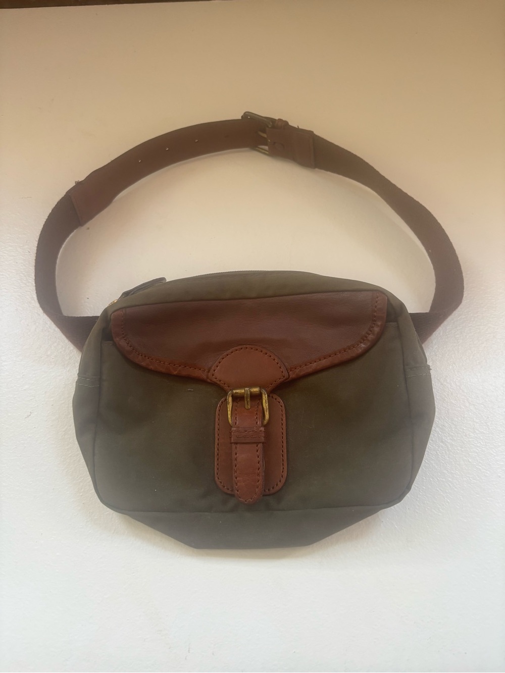 Vintage Banana Republic hipster Fanny pack, green canvas/w webbed belt